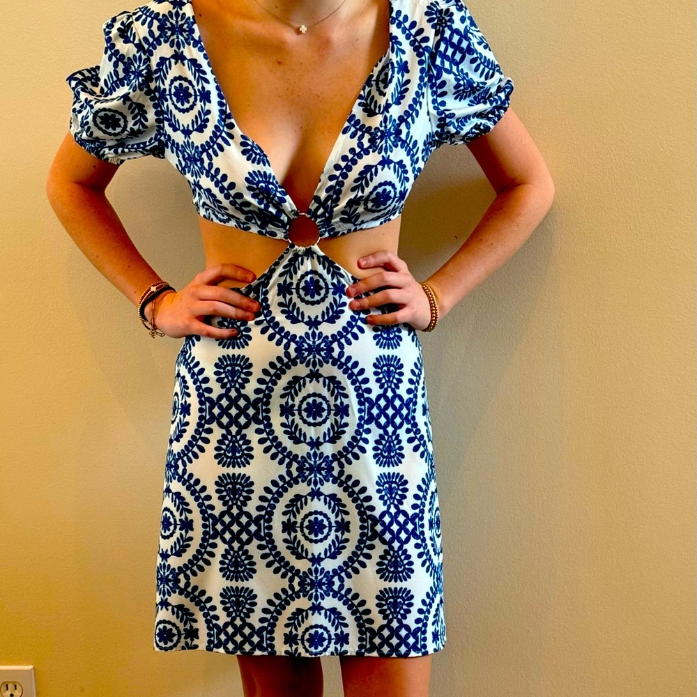 SHEIN cut out blue/white mini dress “Mama Mia” style